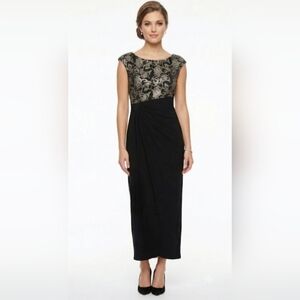 Connected Apparel Strapless Dress with Black and Silver Floral Pattern size:16
